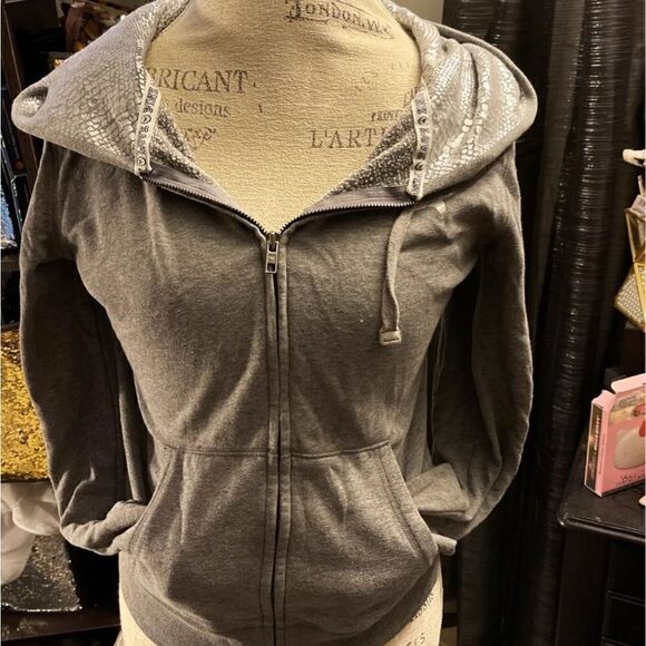 Vintage s silver grey snakeskin blinb sequin hooded full zip jacket/sweatshirt - Picture 3 of 7
